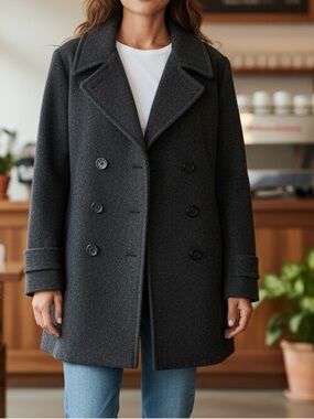 Sequence Vintage Double Breasted Wool Dark Grey Peacoat Sz M